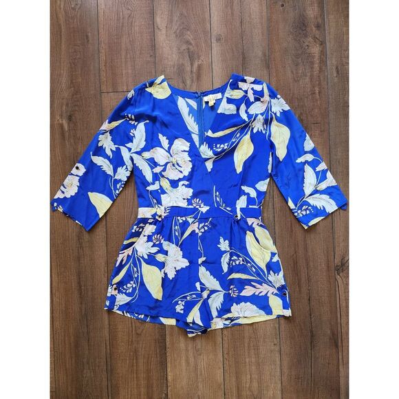 Yumi Kim 100% Silk Liz Romper‎ Eastern Garden Royal Blue Retail $228 Size Large - Picture 1 of 8
